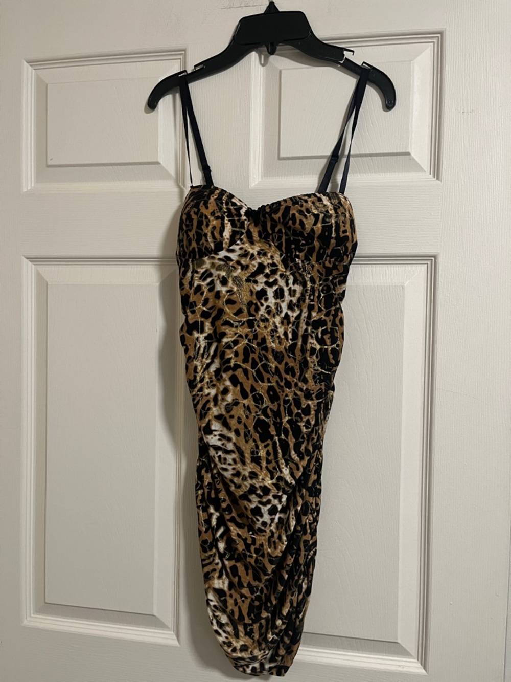 Leopard Print Slip Dress with Adjustable Straps - Brown